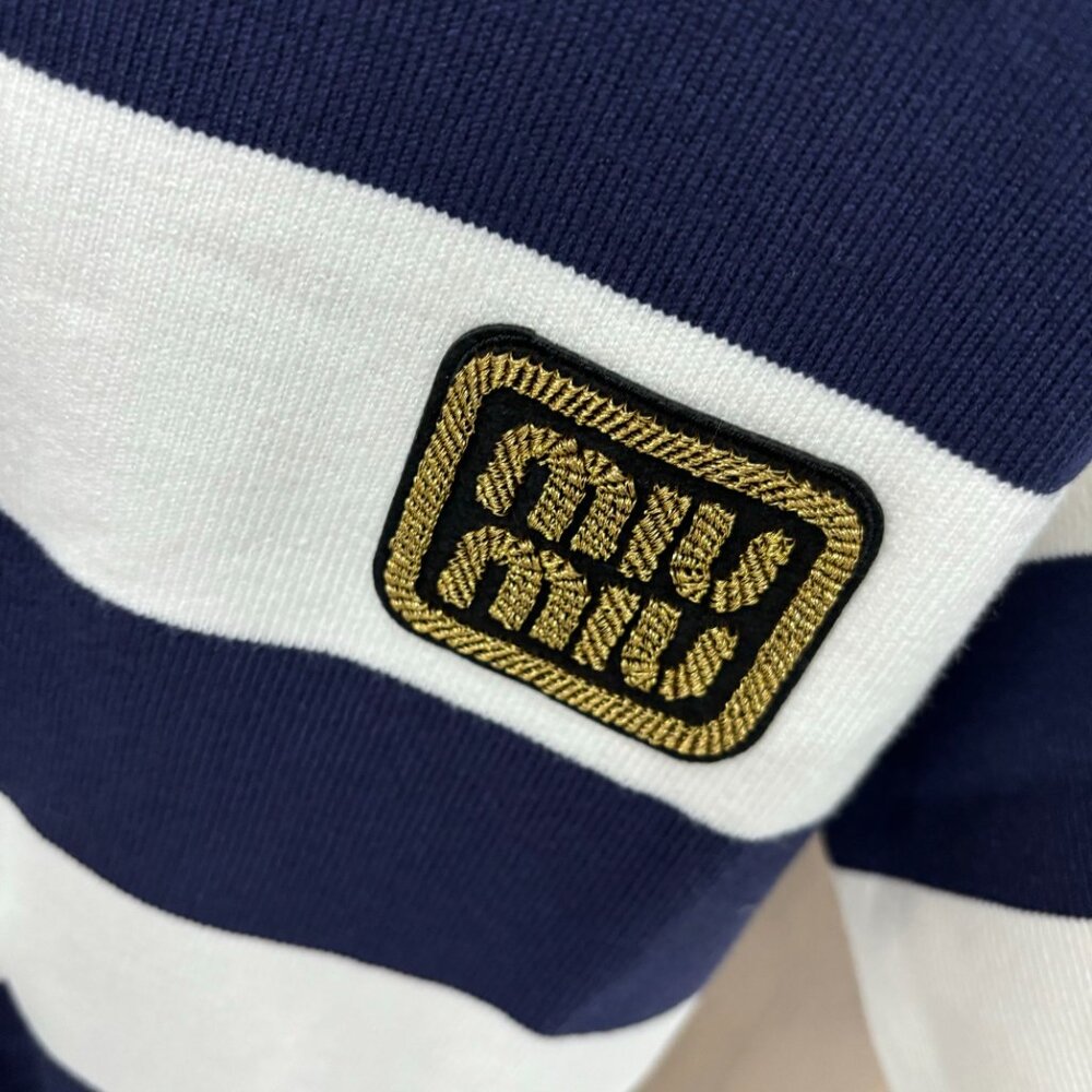 Miu Miu Women's Navy and White Striped Polo Shirt - Picture 2 of 6